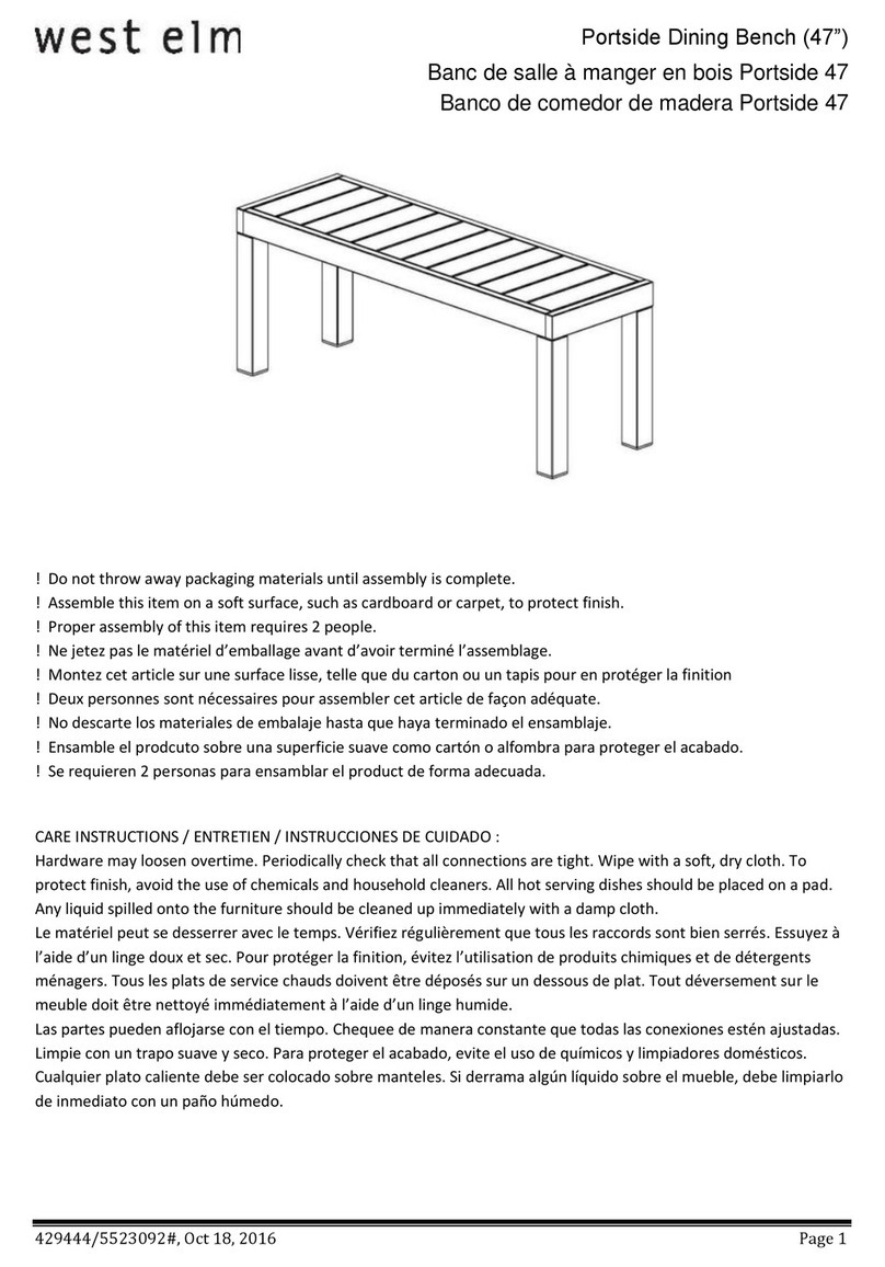 West Elm Portside Dining Bench 47" 429444 User manual