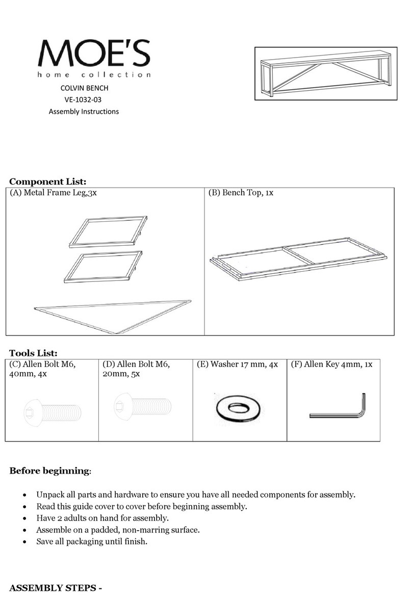 Moe's COLVIN BENCH VE-1032-03 User manual