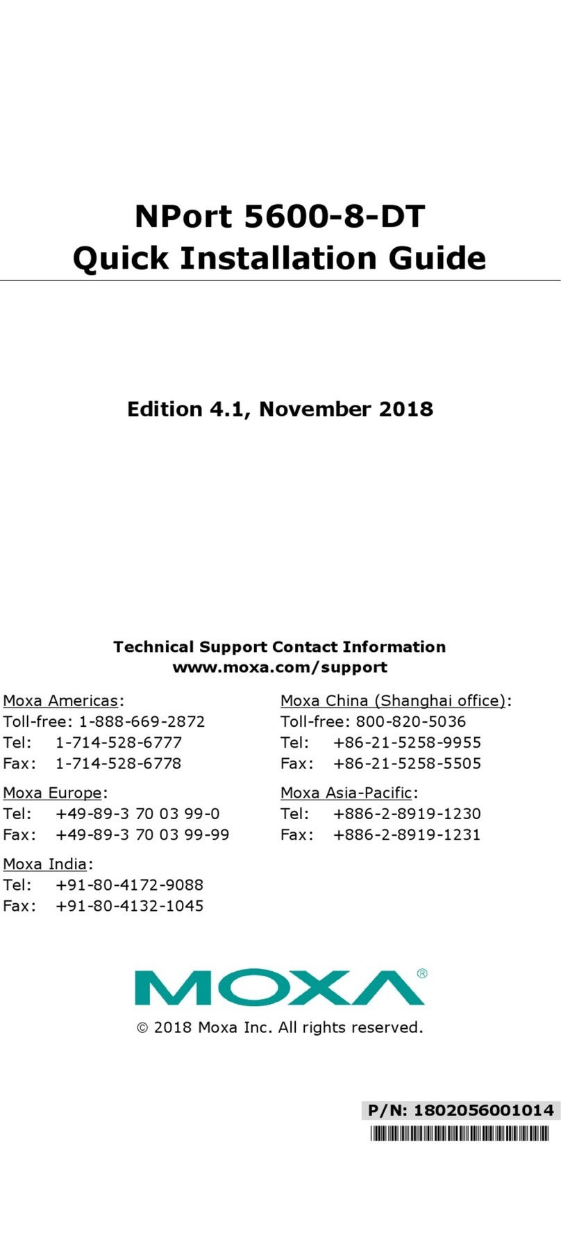 Moxa Technologies NPort 5600-8-DT Quick installation guide