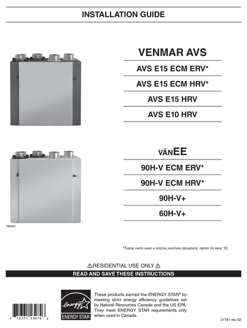Venmar AVS E15 ECM ERV User manual