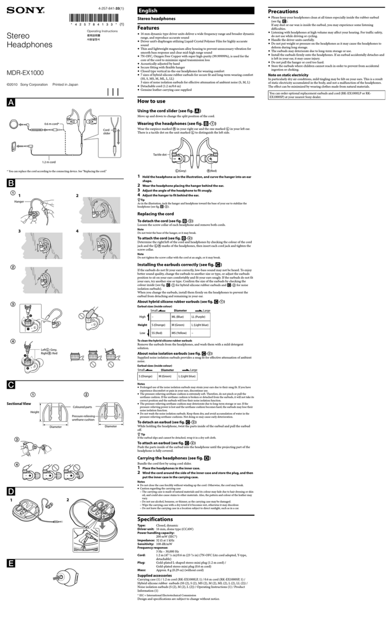 Sony MDR-EX1000 operating instructions