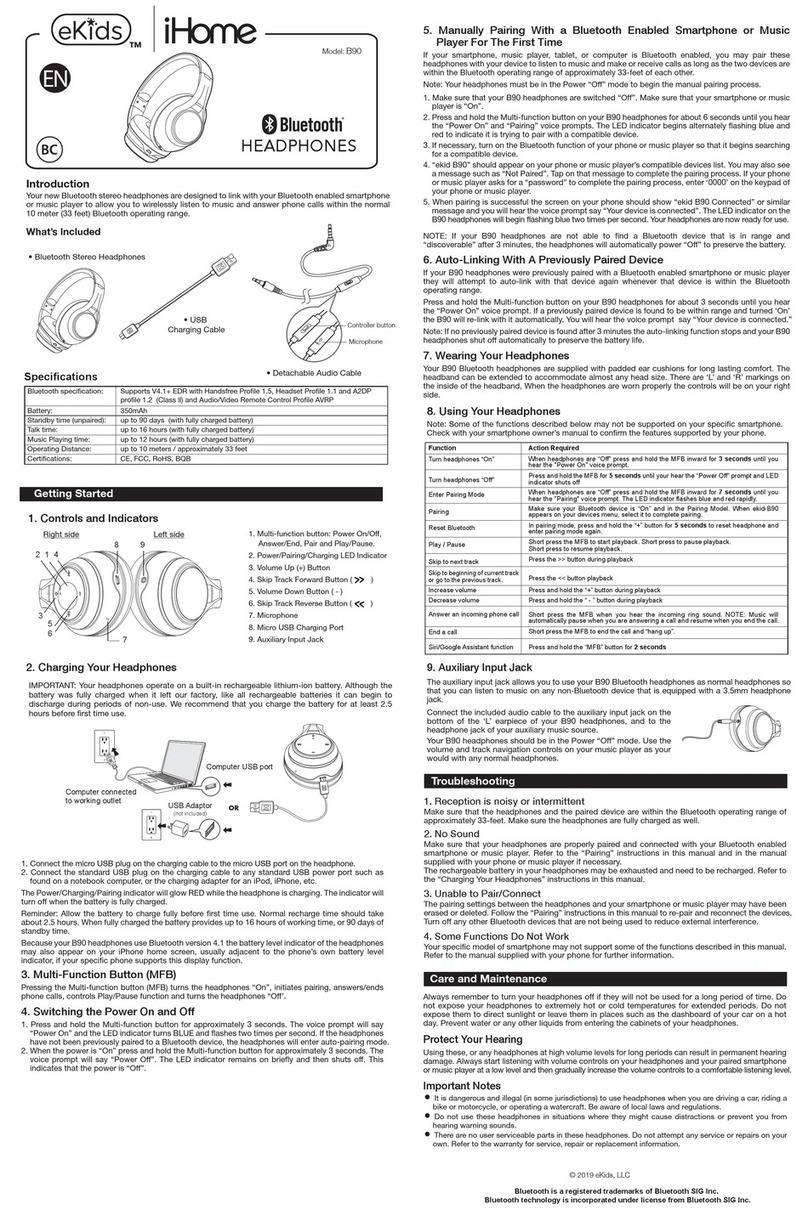 eKids iHome B90 manual