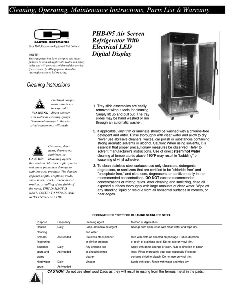 CARTER-HOFFMANN PHB495 Cleaning, Operating, Maintenance Instructions, Parts List & Warranty