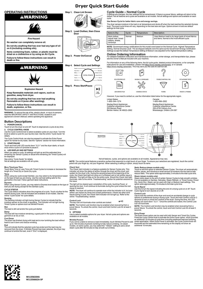 Maytag MED8630HW quick start guide