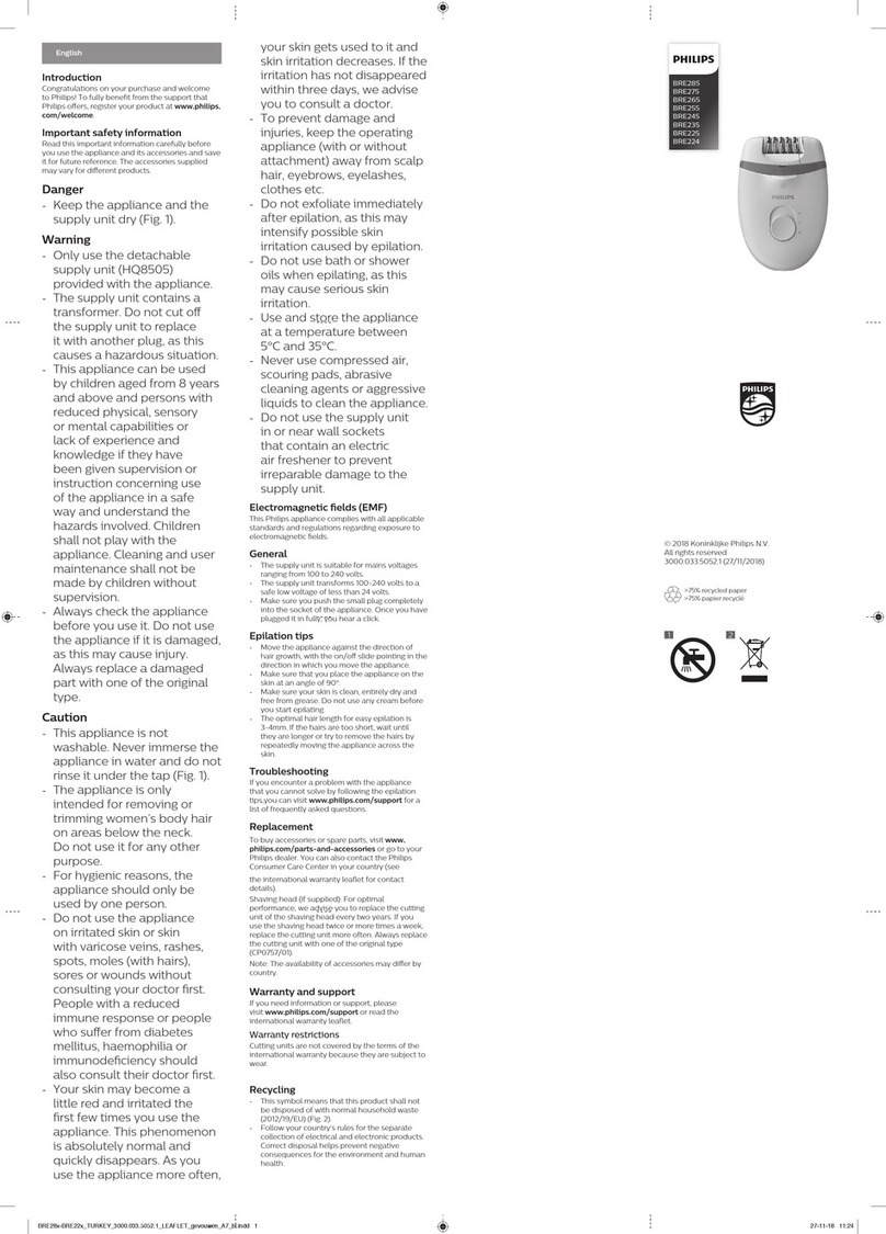 Philips Satinelle Essential BRE285 User manual