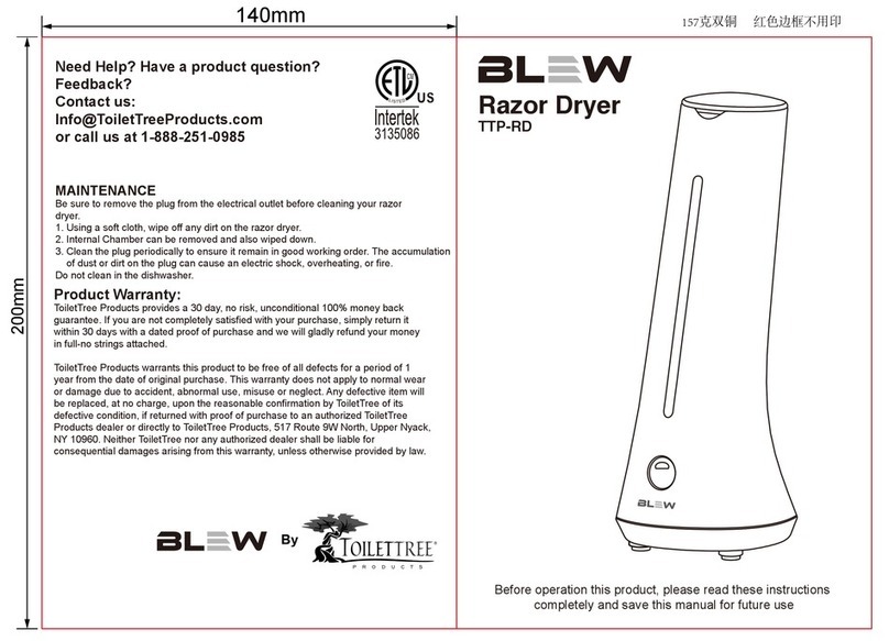 ToiletTree Products BLEW Razor Dryer quick start guide