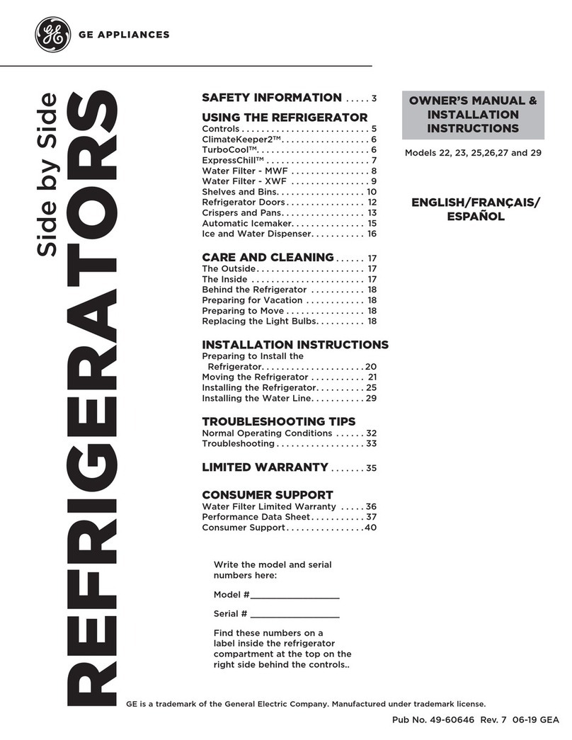 GE SIDE-BY-SIDE REFRIRATOR 22 Original instructions