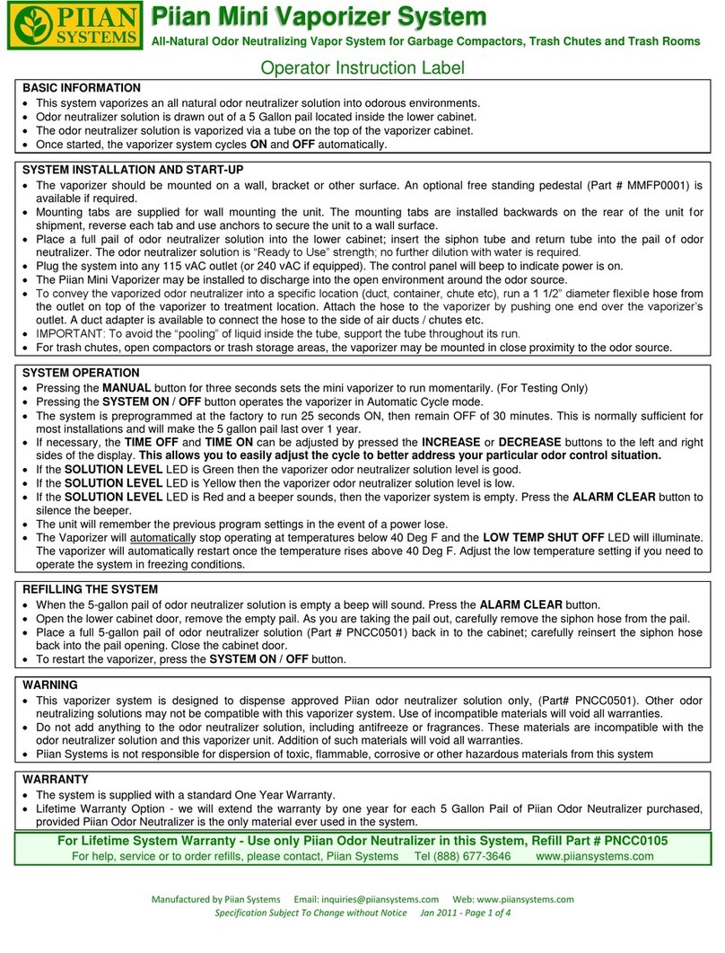 Piian Mini Vaporizer Operator Instruction Label