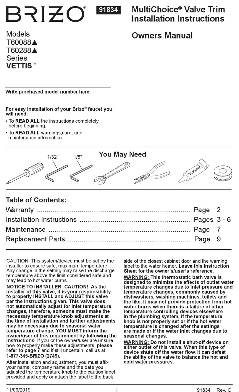 Brizo MultiChoice VETTIS T60088 Installation instructions and owner's manual