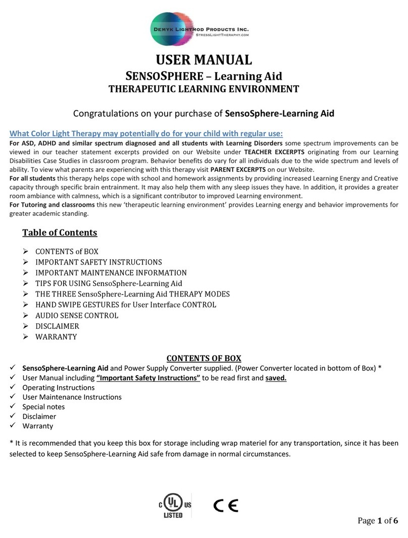 DEMYK LIGHTMOD PRODUCTS SENSOSPHERE-Learning Aid user manual