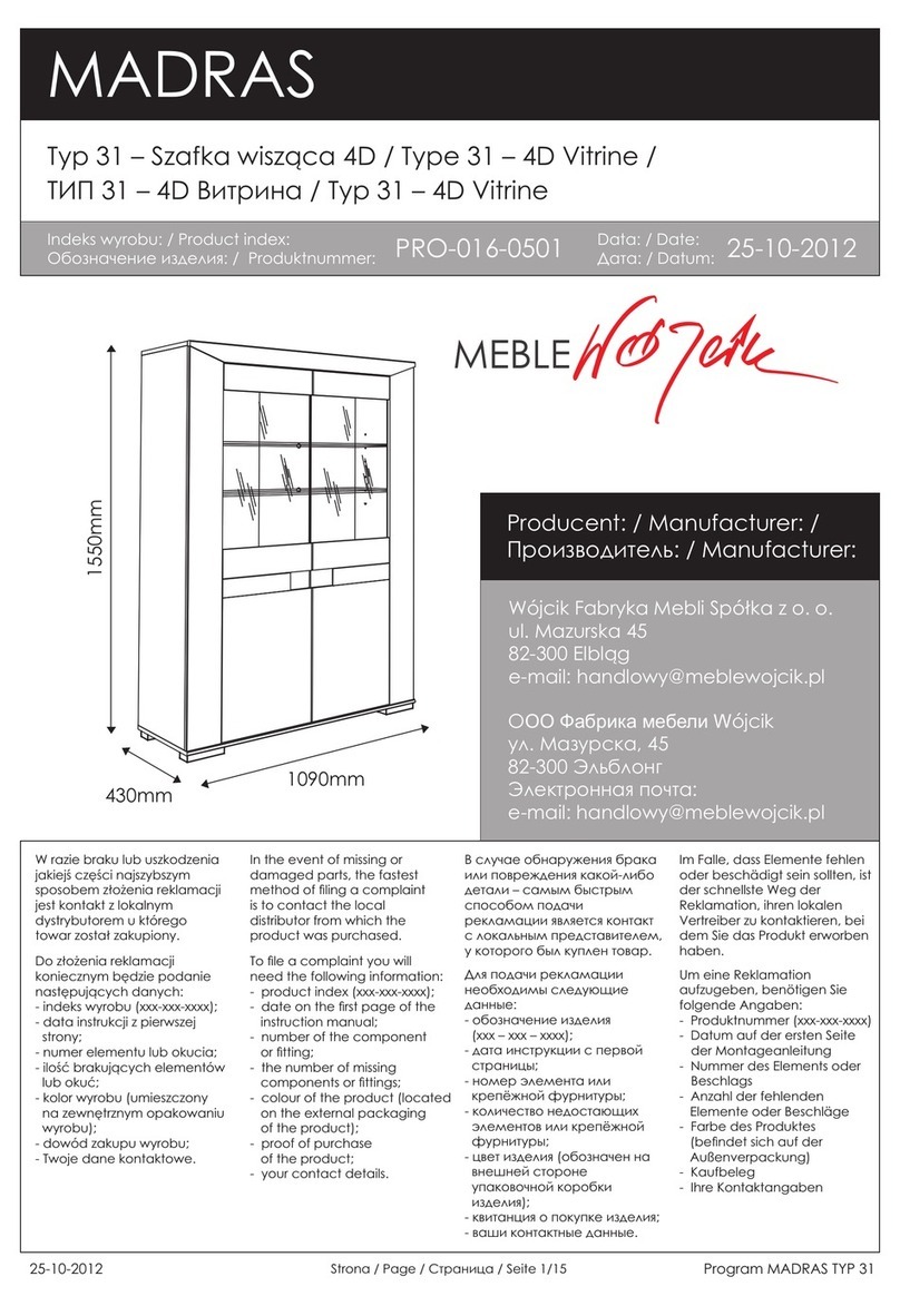 Meble Wojcik MADRAS PRO-016-0501 manual