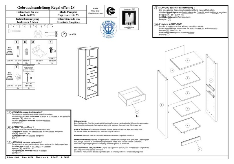 PAIDI Book-shelf 2S 1508 Instructions for use
