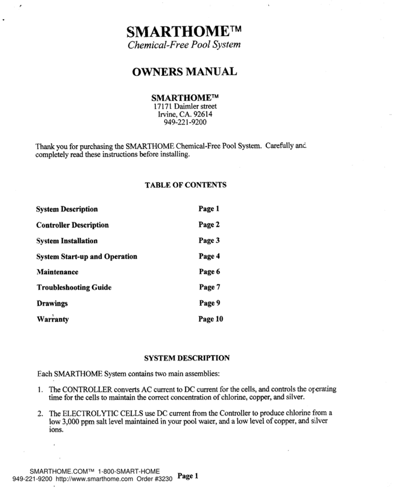 smart home Chemical-Free Pool System owner's manual