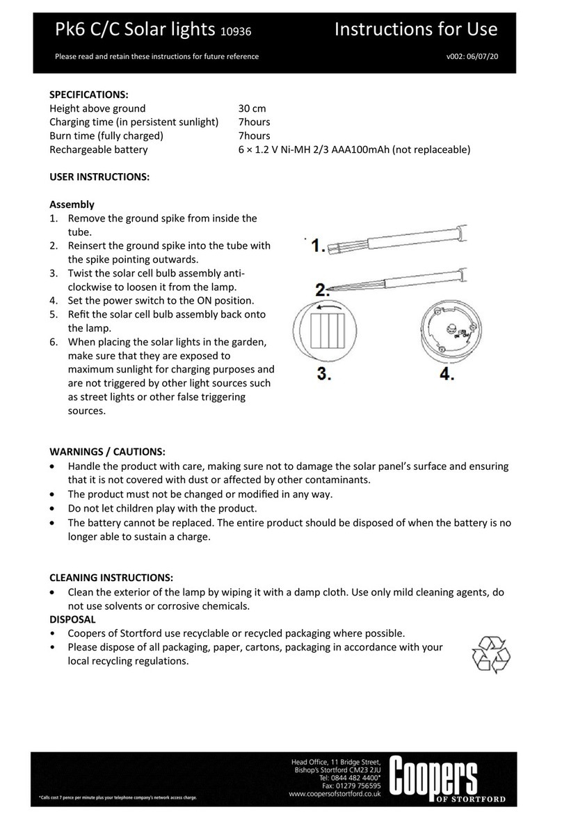 Coopers of Stortford Pk6 C/C Solar lights Instructions for use