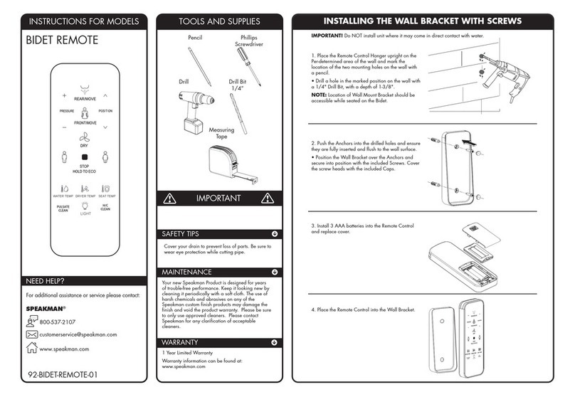Speakman BIDET REMOTE instructions