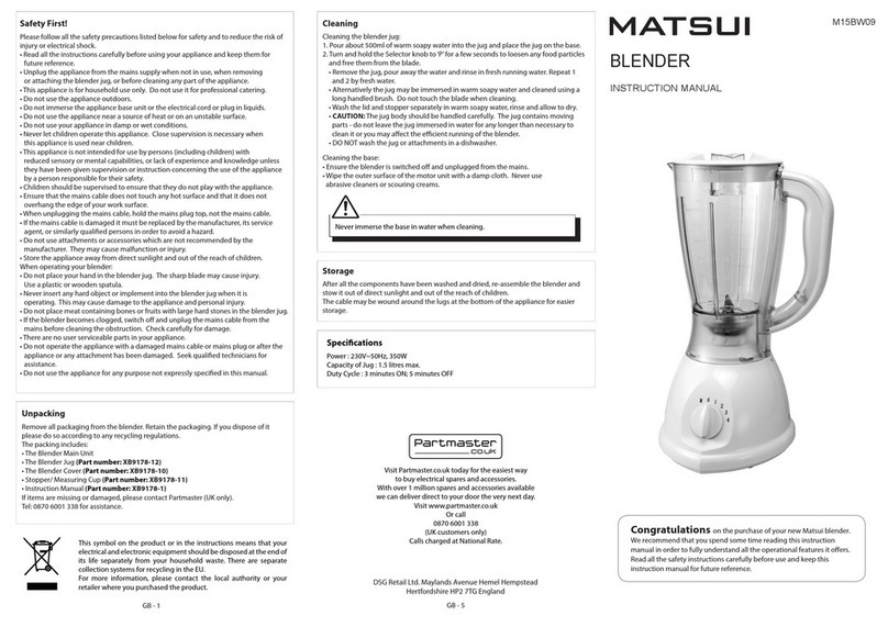 Matsui M15BW09 instruction manual