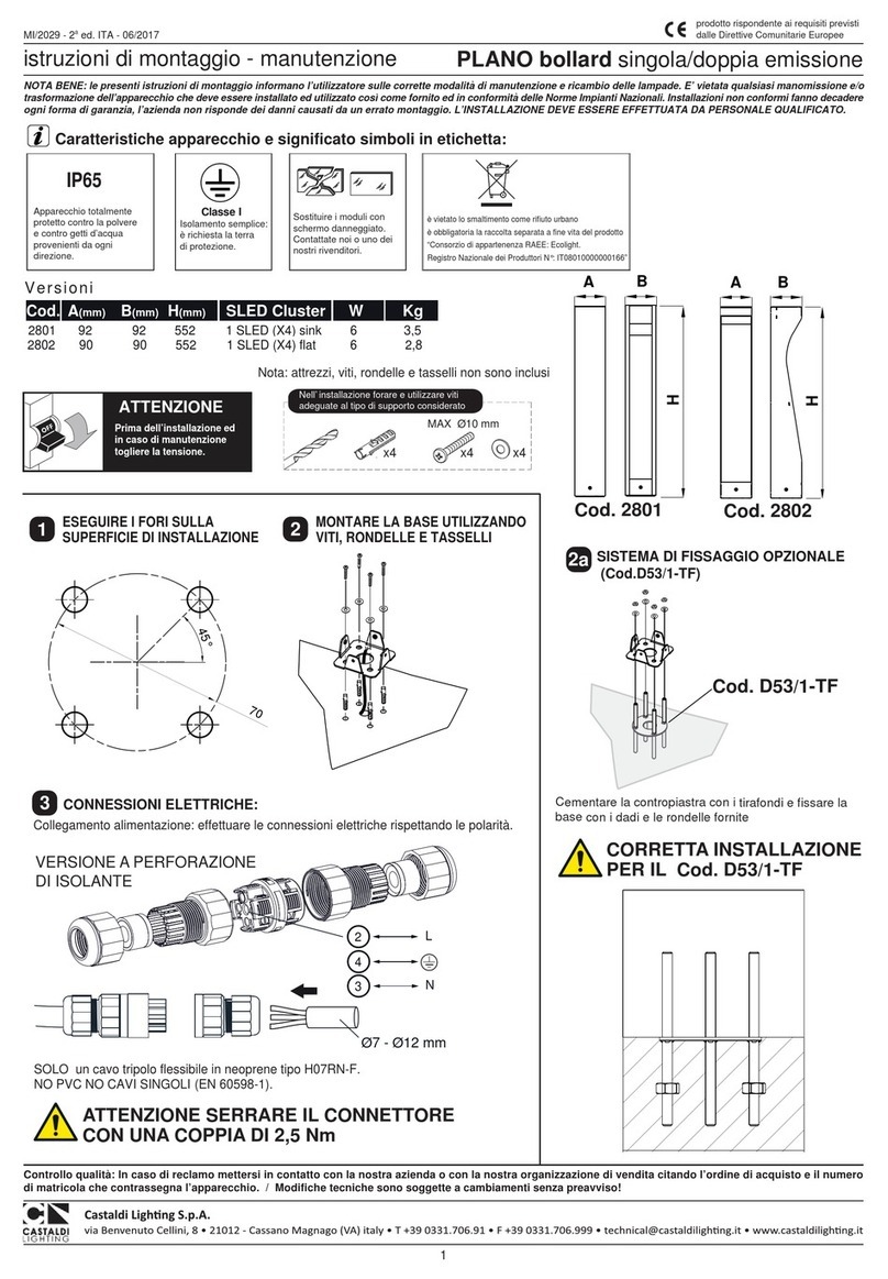Castaldi Lighting Plano 2801 Installation and maintenance sheet