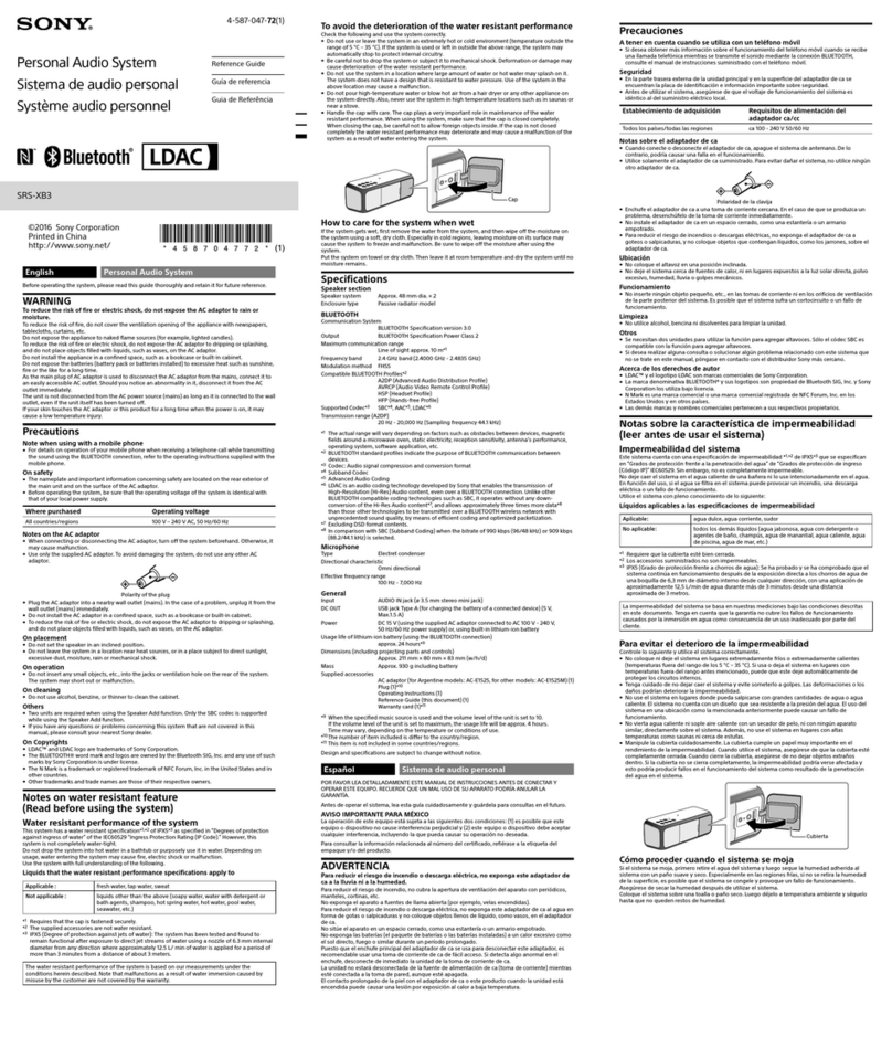 Sony SRS-XB3 reference guide