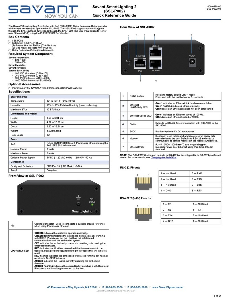 Savant Savant SmartLighting 2 Quick reference guide