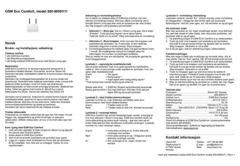 SiKom GSM Eco Comfort 300-9050V11 User and installation guide