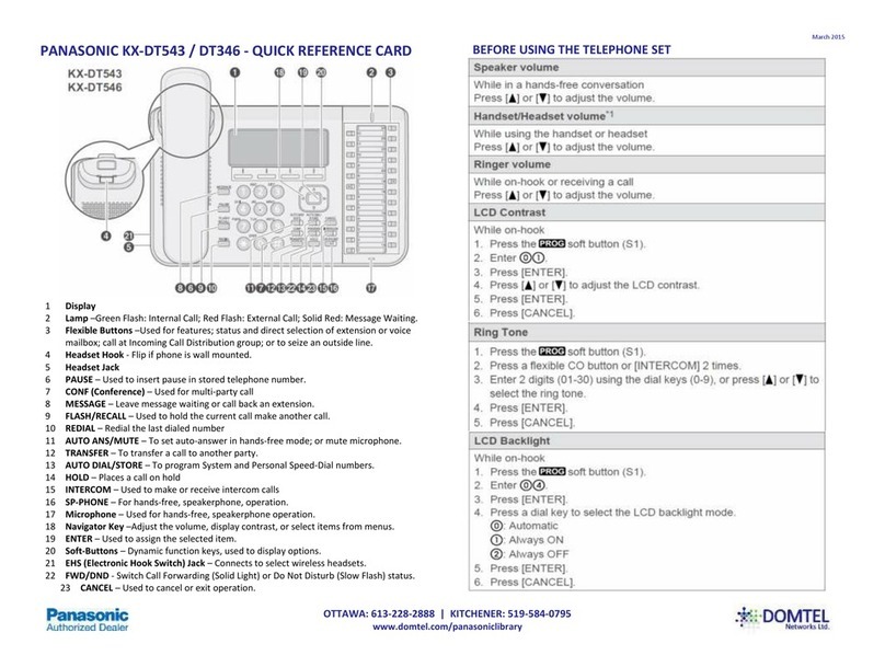 Panasonic KX-DT543 Quick reference card
