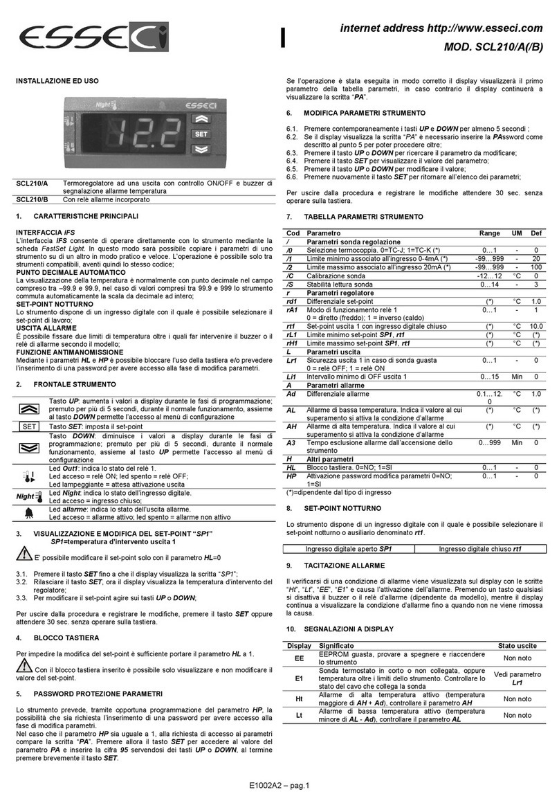 Esseci SCL210/A Installation and use