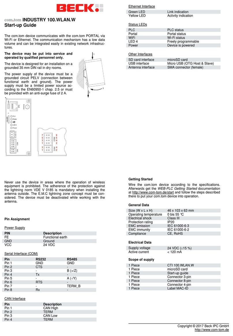 Beck com.tom INDUSTRY 100.WLAN.W Startup guide