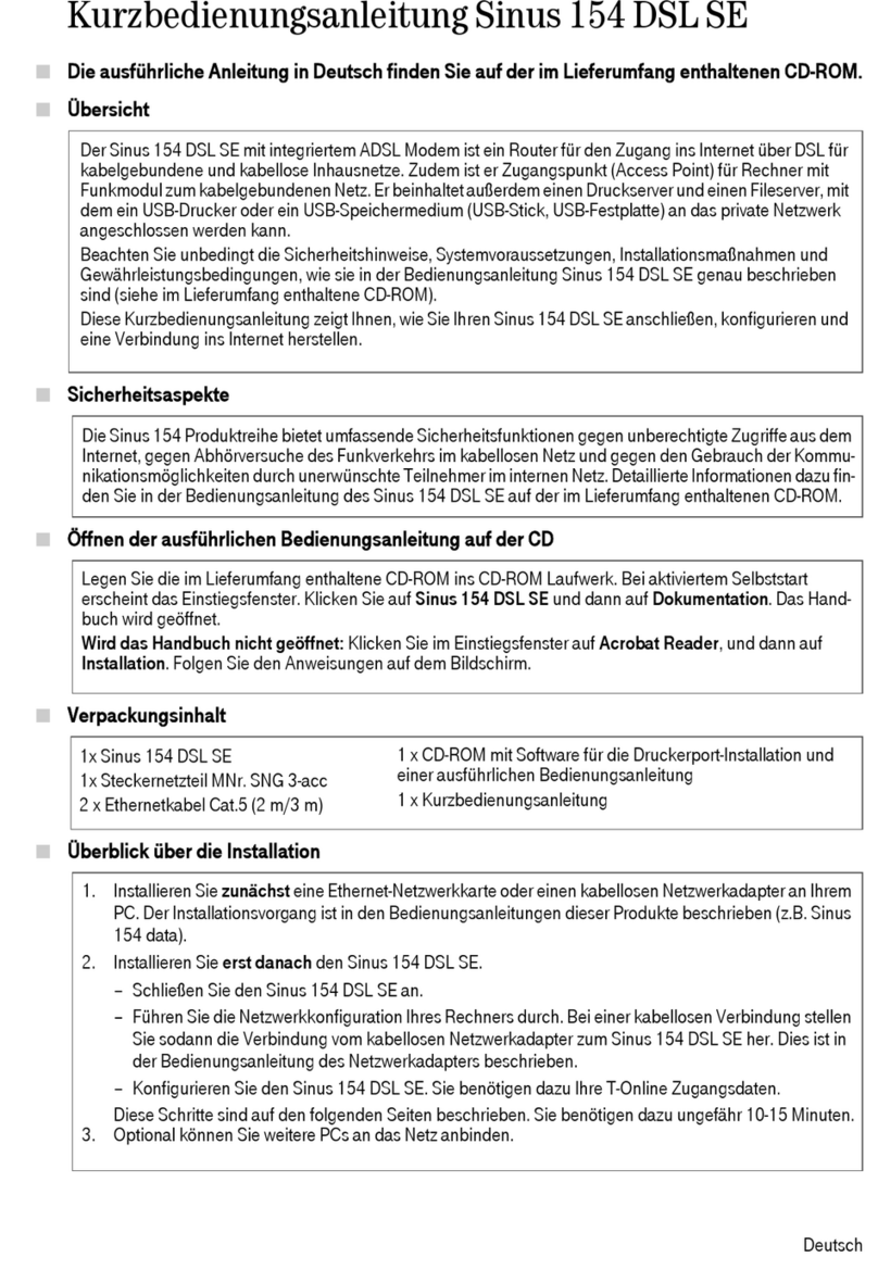 T-Mobile Sinus 154 DSL SE quick start guide