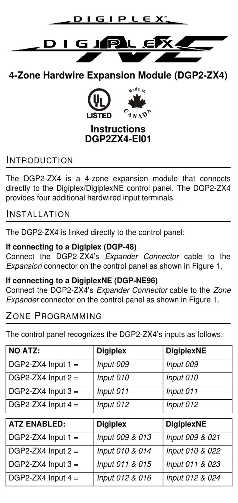 Paradox DGP2-ZX4 User manual