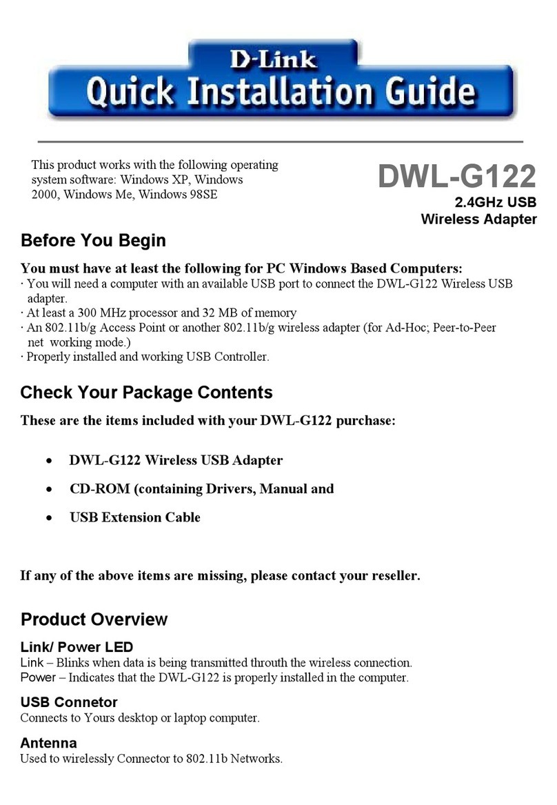 D-Link 802.11g Wireless LAN USB Adapter DWL-G122 User manual D-Link 802.11g Wireless LAN USB Adapter DWL-G122 User manual