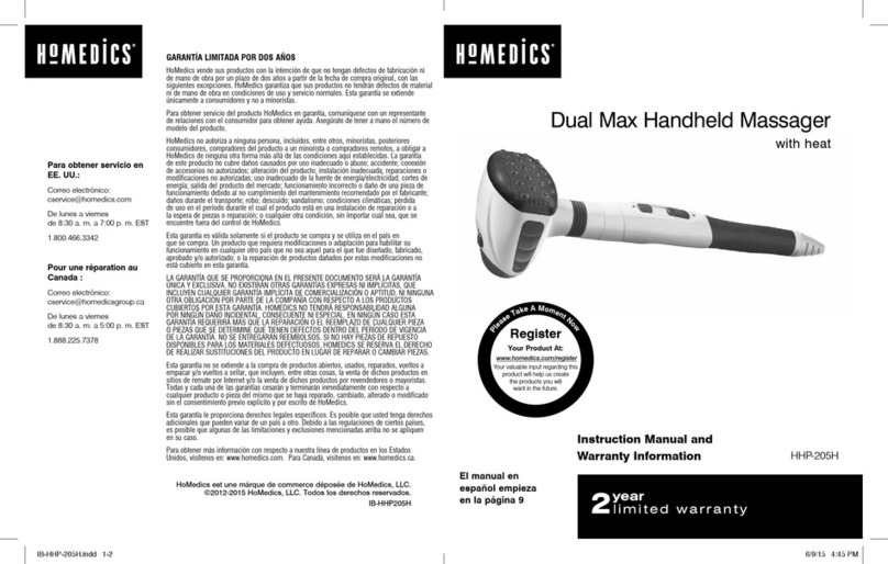 HoMedics HHP-205H Instruction manual and warranty information HoMedics HHP-205H Instruction manual and warranty information