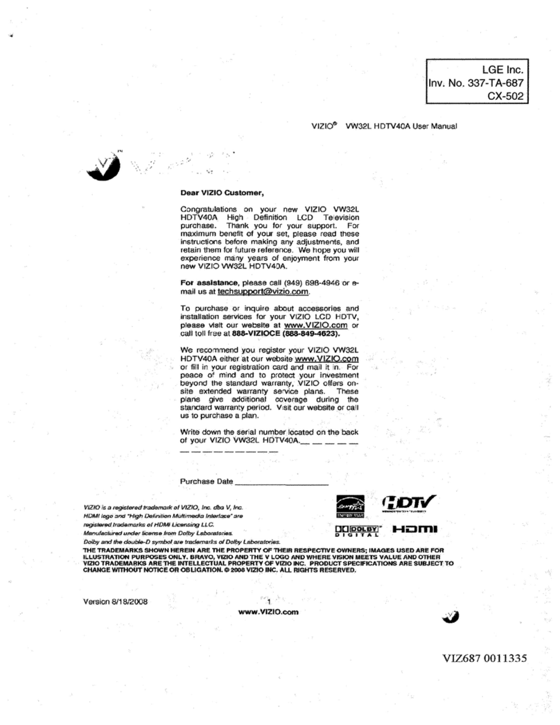 Vizio VW32L HDTV40A user manual