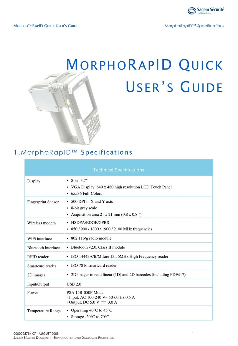 Sagem Securite Morpho RapID Series Quick user guide