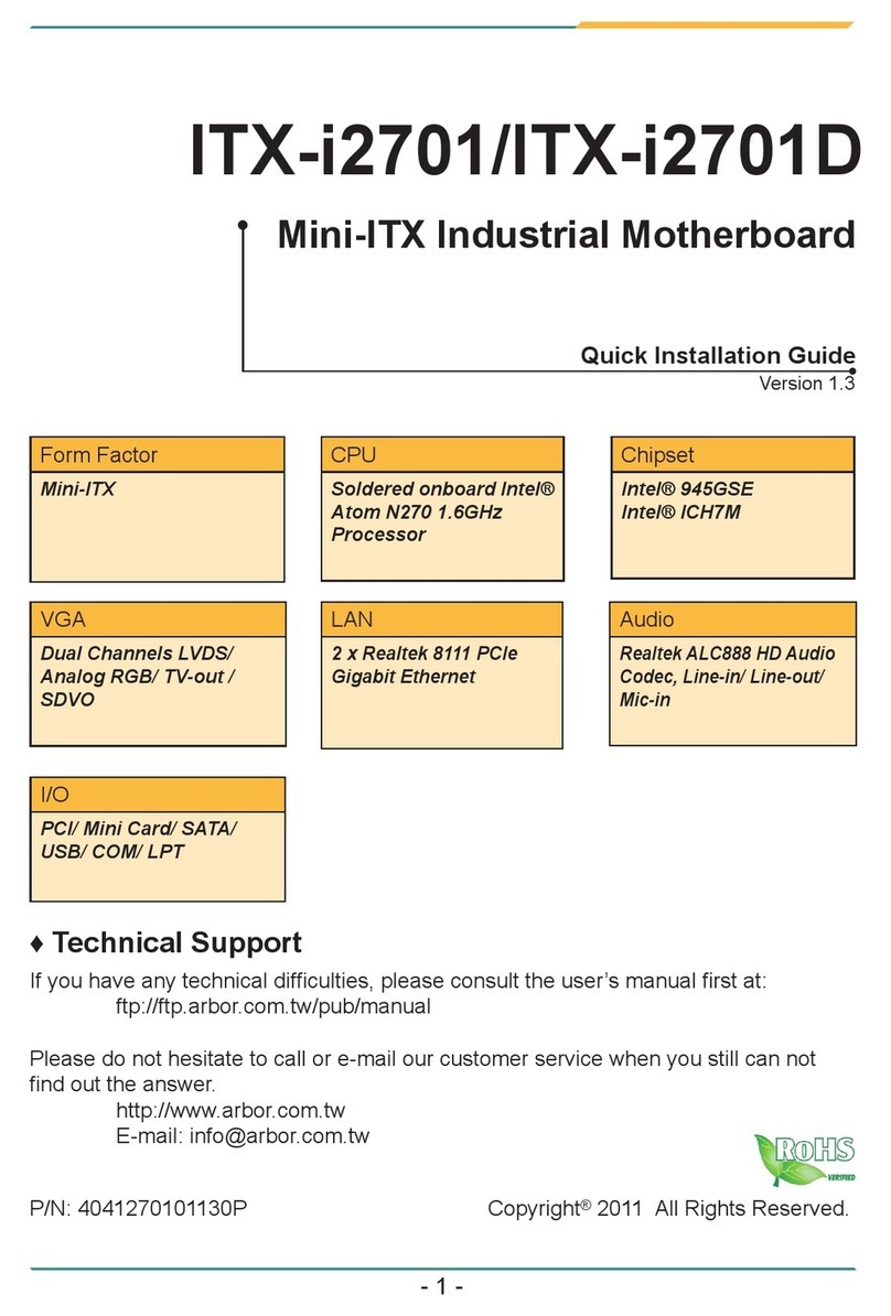 Arbor Technology ITX-i2701 User manual