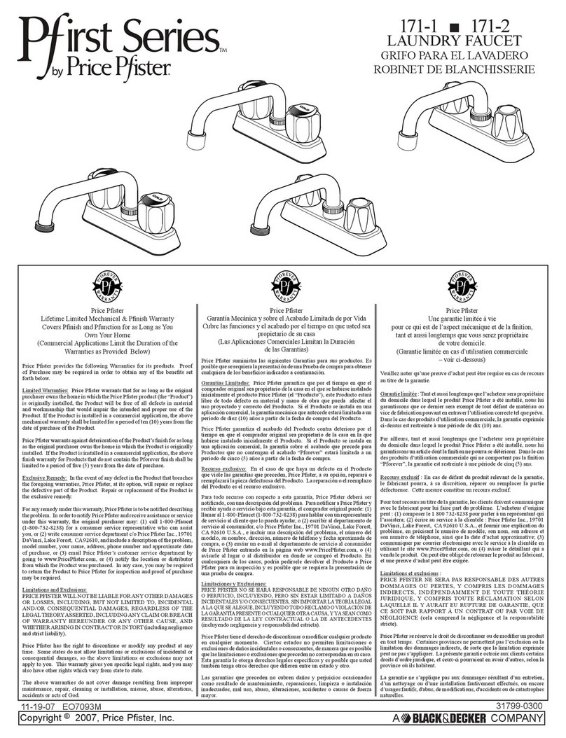Black & Decker Price Pfister Pfirst Series User manual