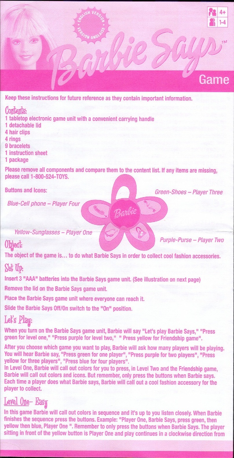 Mattel Barbie Says quick start guide