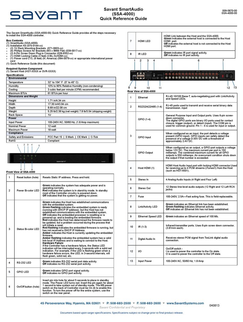 Savant SmartAudio SSA-4000 User manual