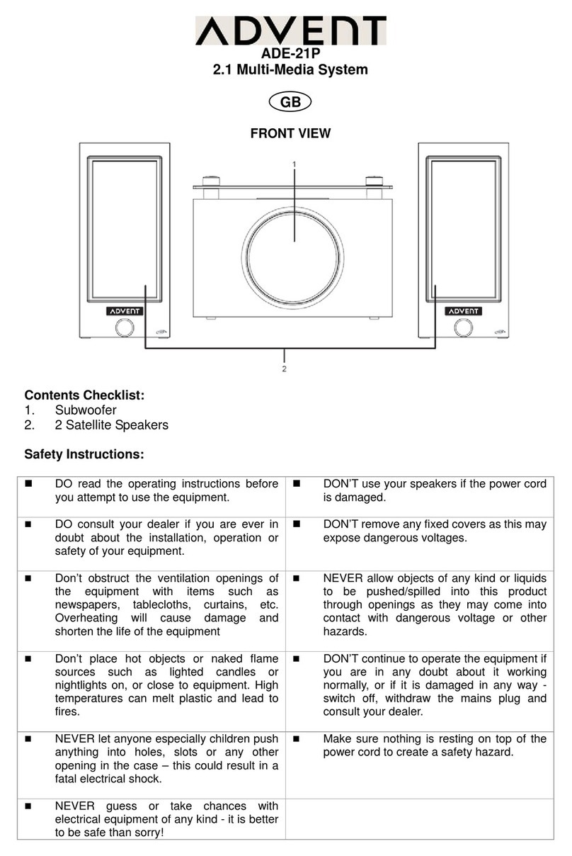 Advent ADE-21P quick start guide