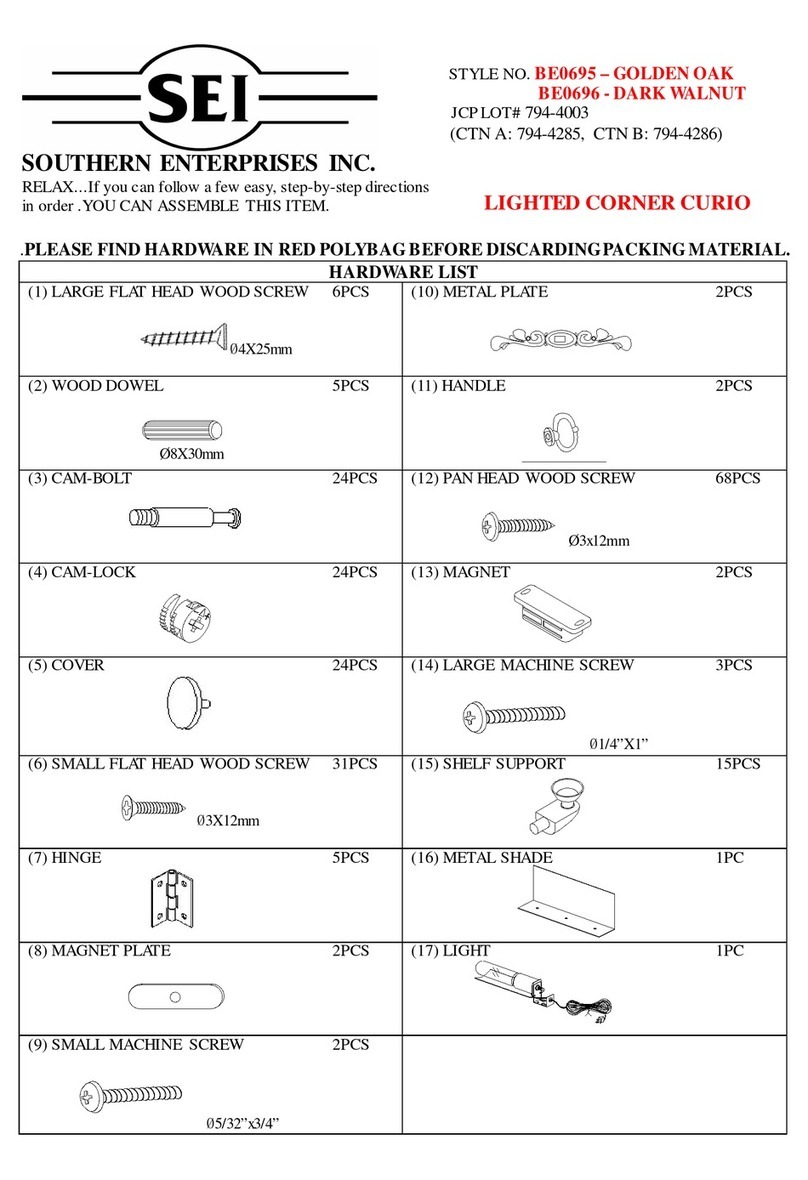 SEI LIGHTED CORNER CURIO Assembly instructions