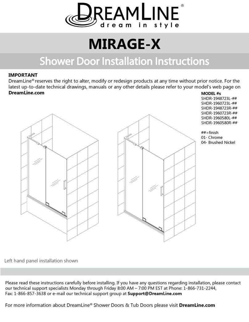 Dreamline MIRAGE-X SHDR-1948723L Series installation instructions Dreamline MIRAGE-X SHDR-1948723L Series installation instructions