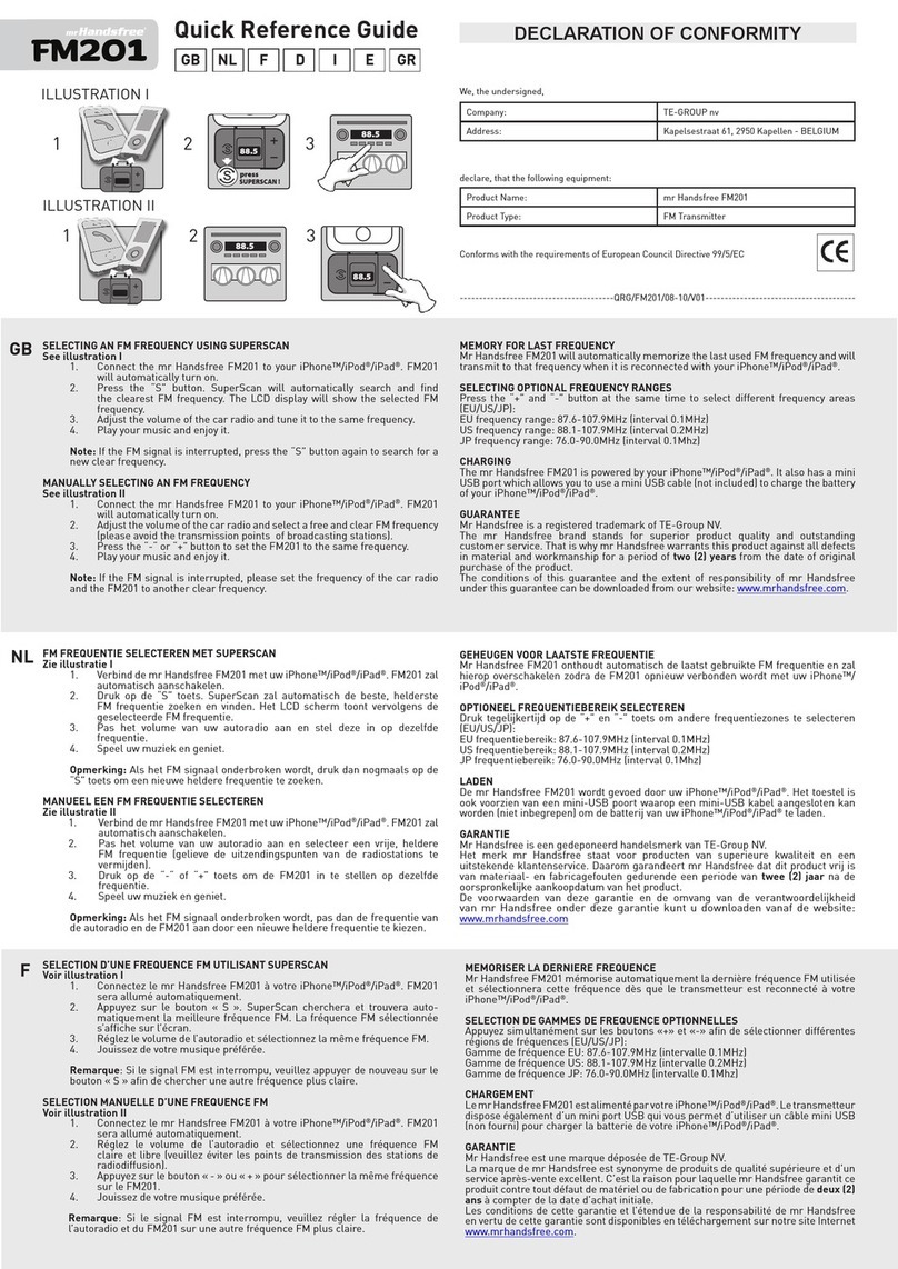 TE-Group mr Handsfree FM201 Quick reference guide