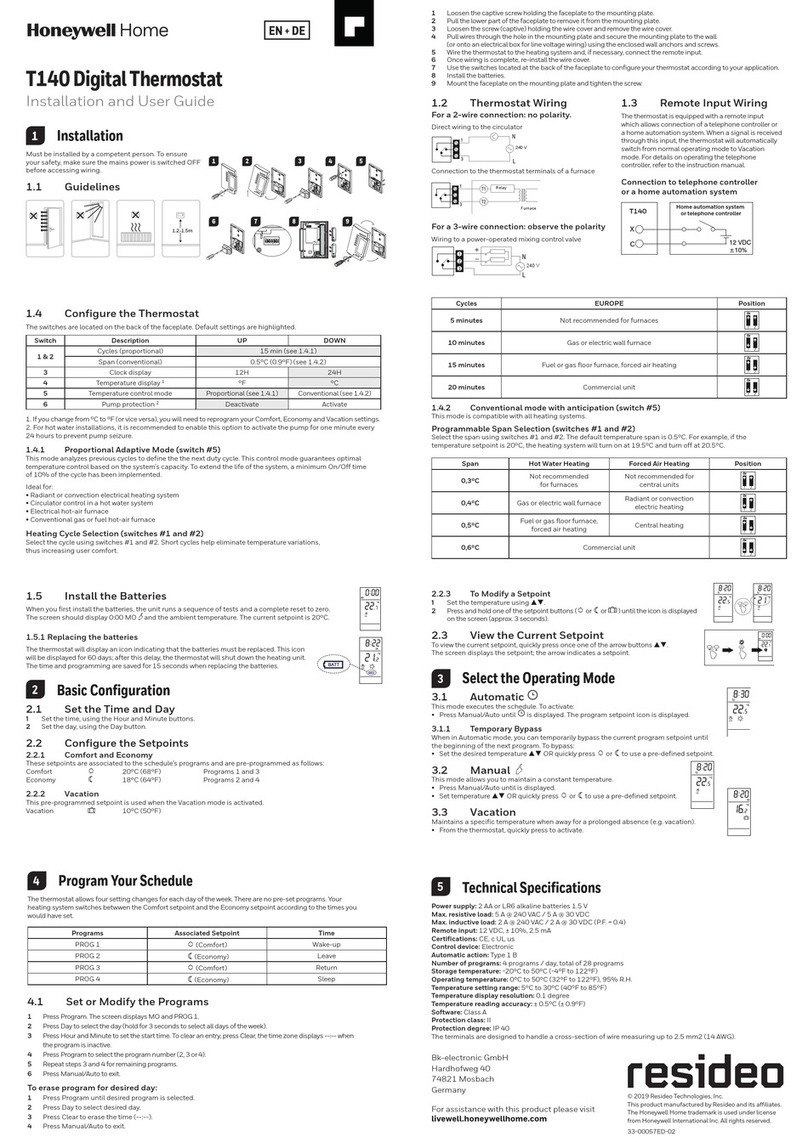 Honeywell Home Resideo T140 User manual Honeywell Home Resideo T140 User manual
