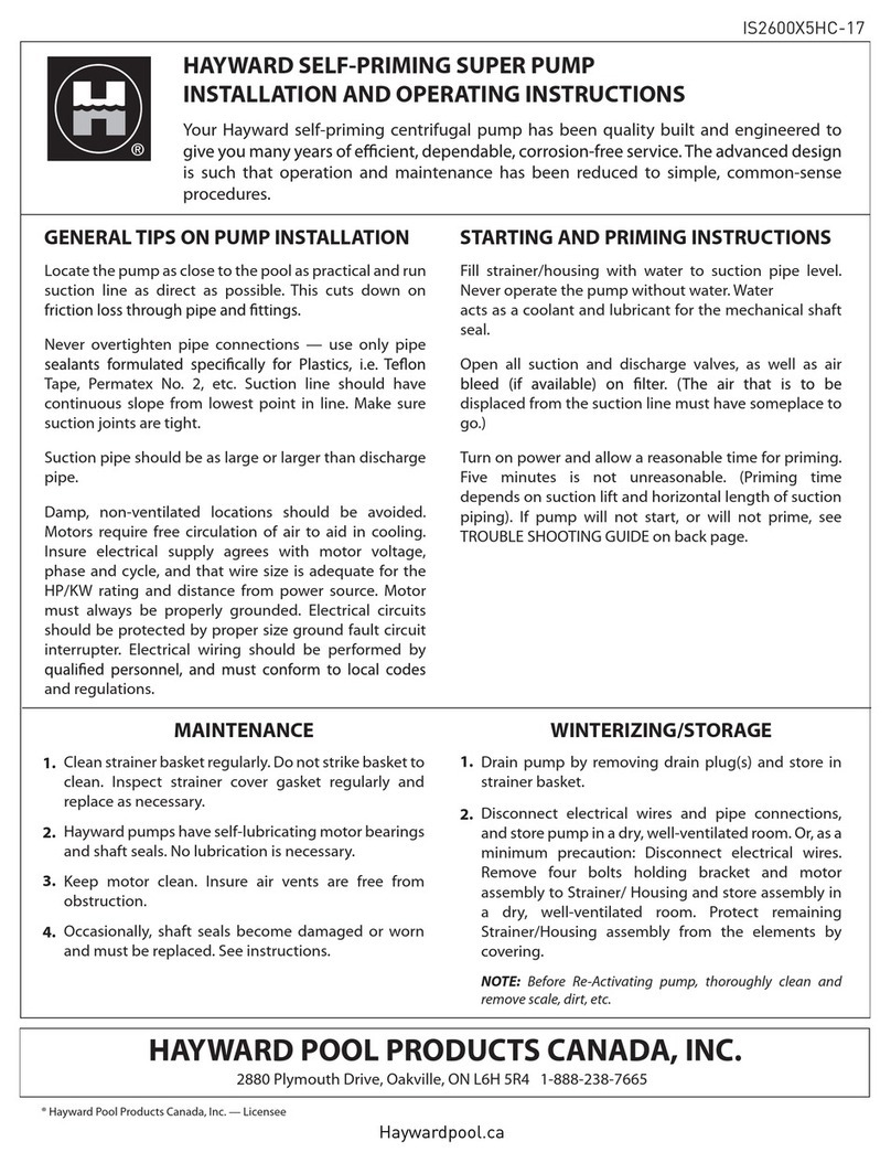 Hayward Pool SP2600X5 Installation and operating instructions Hayward Pool SP2600X5 Installation and operating instructions