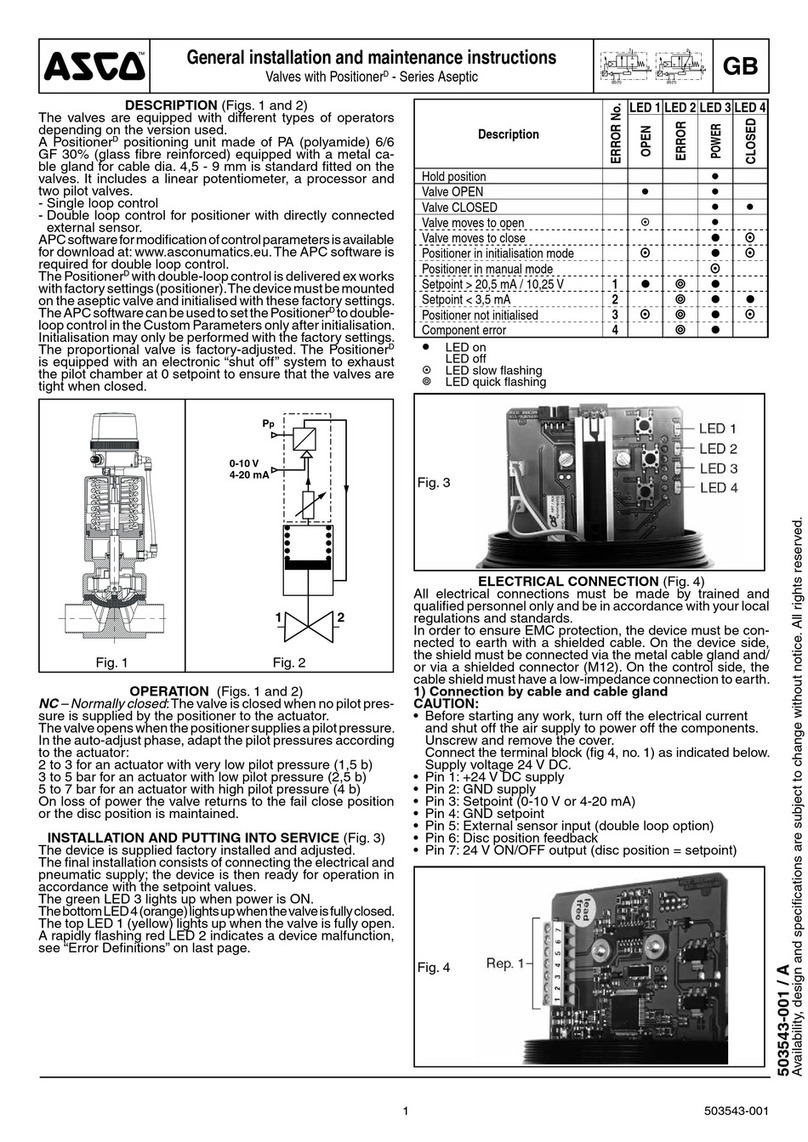 Asco Aseptic Positioner D Series General Installation and Maintenance Instructions