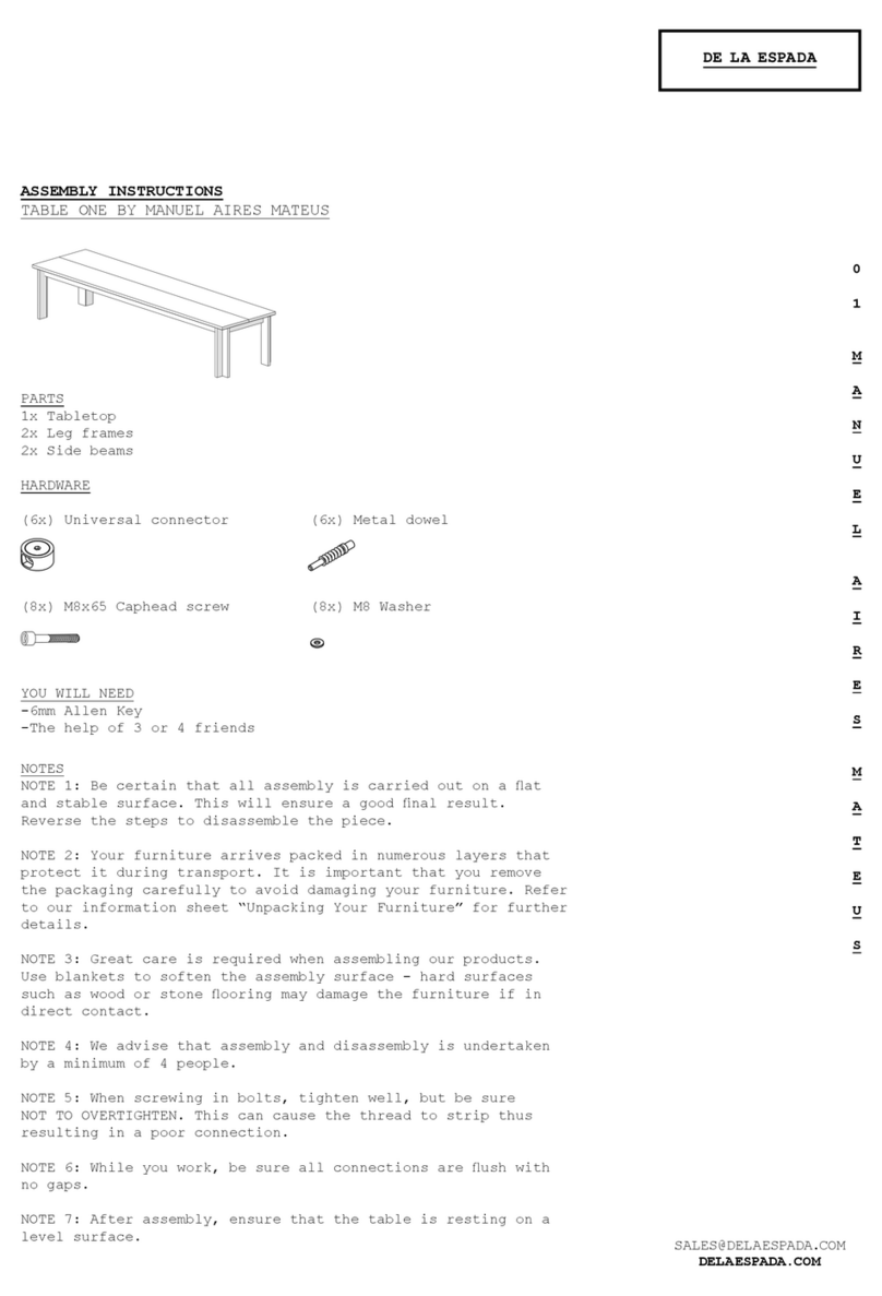 De La Espada TABLE ONE Assembly instructions De La Espada TABLE ONE Assembly instructions