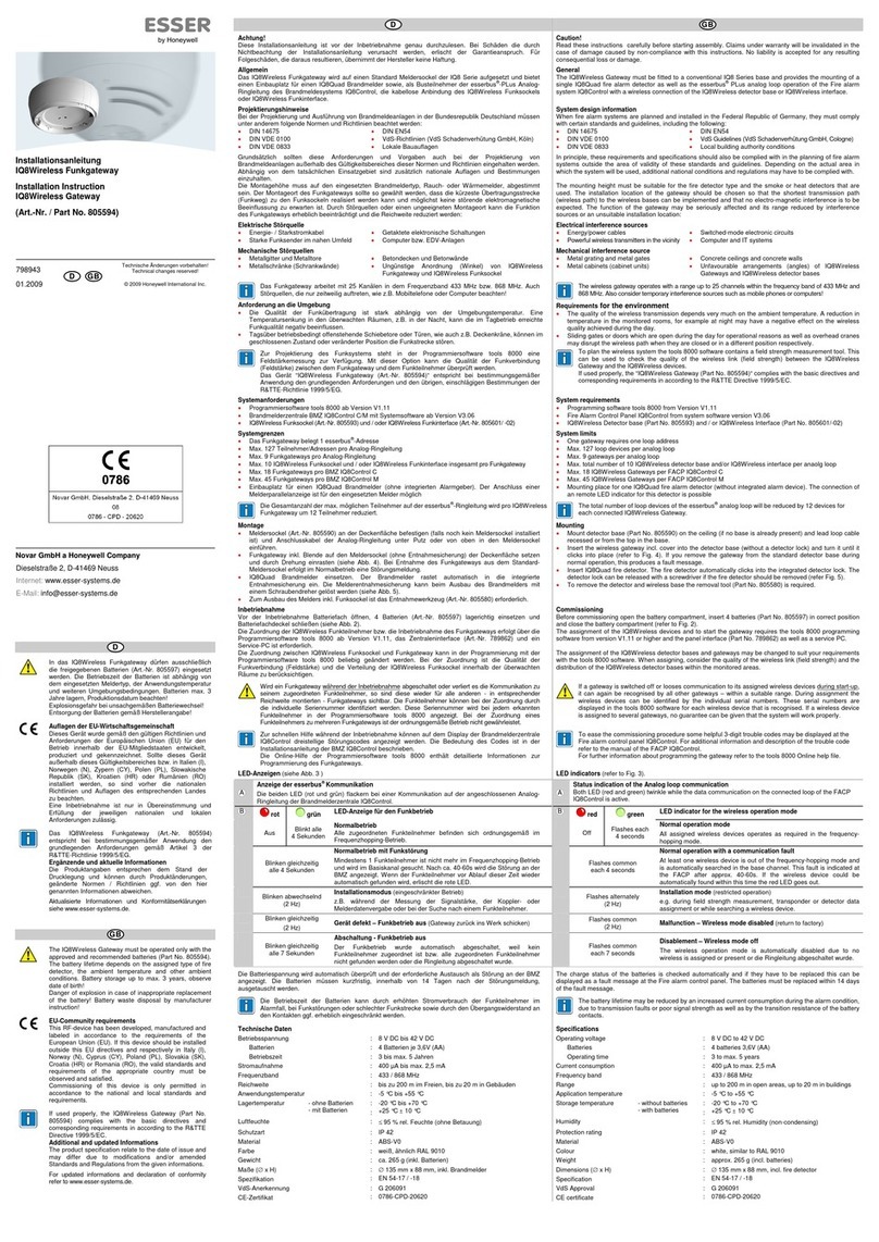 Honeywell ESSER IQ8Wireless Gateway Installation instruction