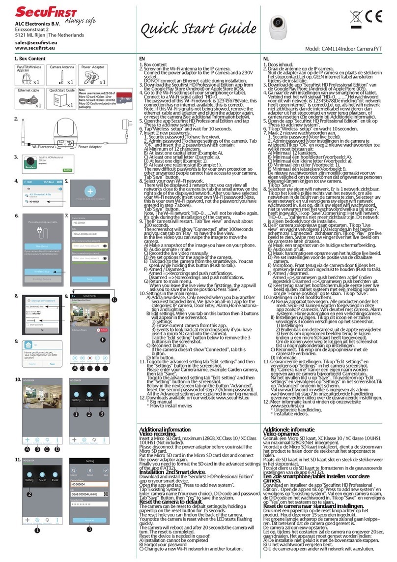 Secufirst CAM114 quick start guide