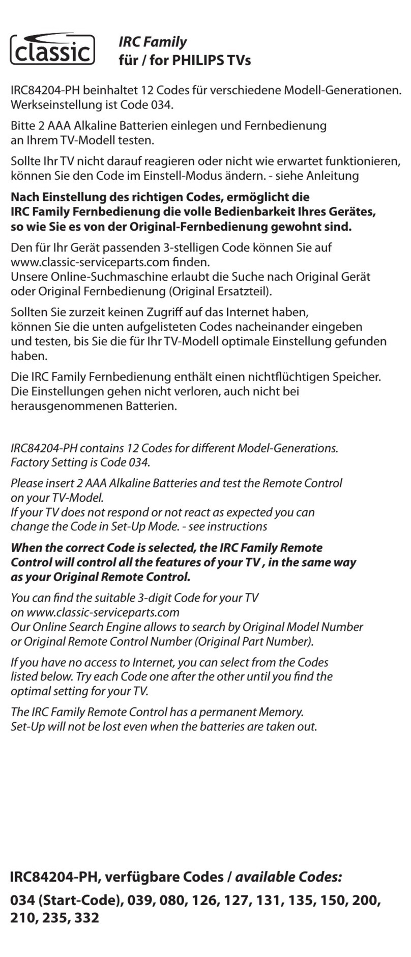 Classic IRC Series manual