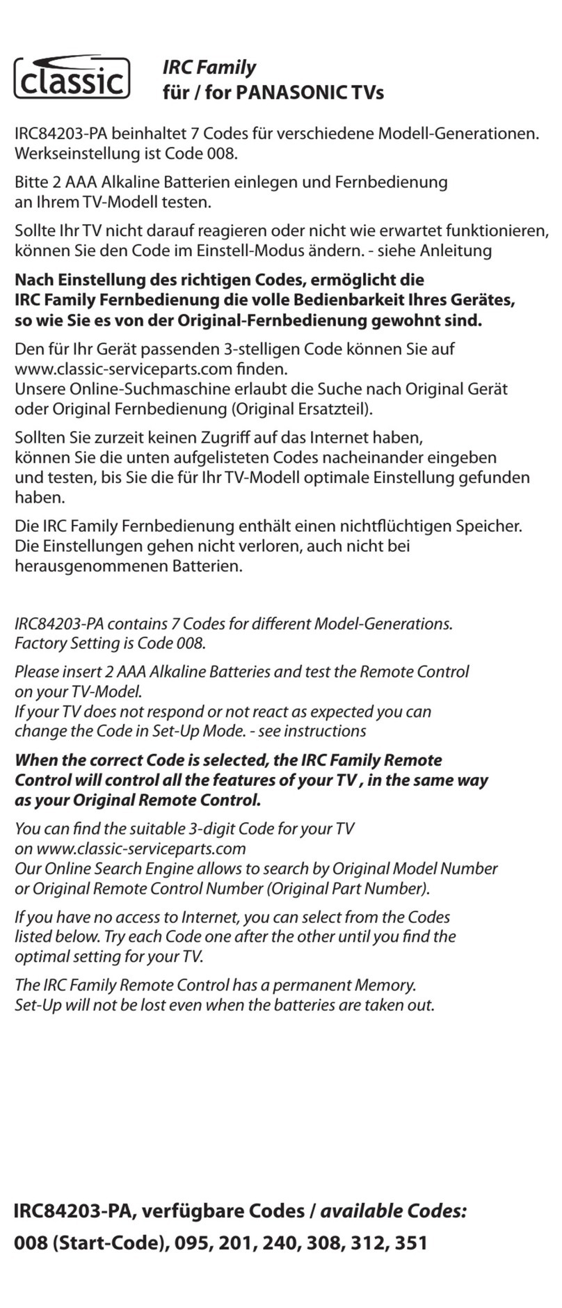 Classic IRC Series manual