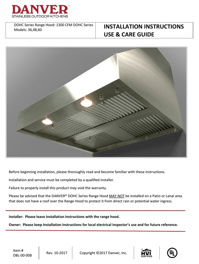 Danver 1300 CFM DOHC Series Installation instructions & use & care guide